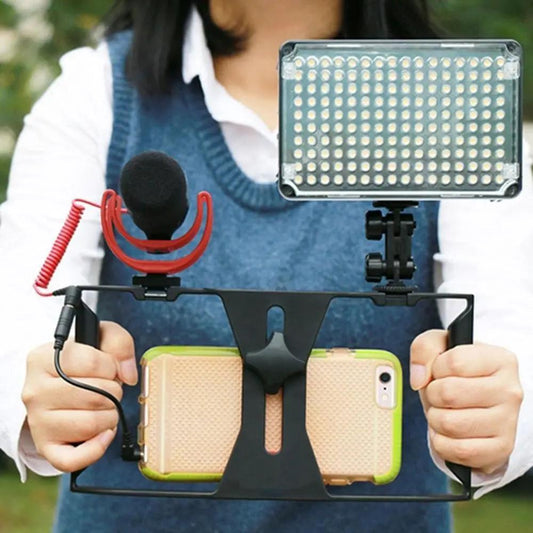 Stabilisateur cage – Support Téléphone avec Poignée et Fixation Micro/Lumière PINK COCO