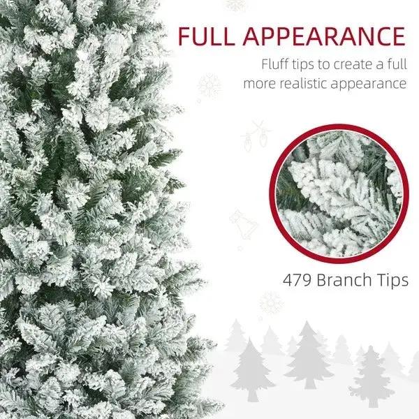 6ft Flocked Pencil Christmas Tree – Slim Snowy Tree with 479 Tips & Metal Base | Pink Coco Décor - pinkcoco
