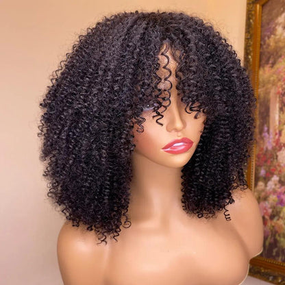 Perruque Bouclée avec Frange – Cheveux Naturels Kinky Curly 100 % Humains PINK COCO