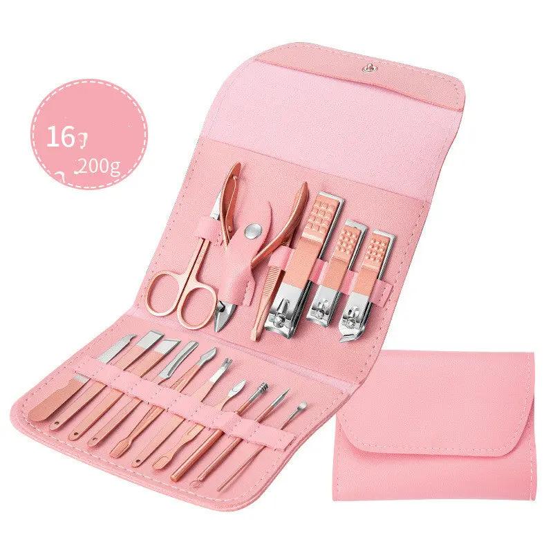 Coco ProCare Set – Kit de Manucure & Pédicure Professionnel 16/18 pièces en Acier Inoxydable avec Étui Cuir Rose Gold ou Pastel PINK COCO