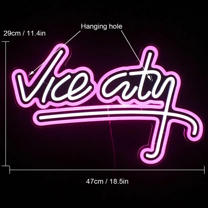 Enseigne Néon LED “Vice City” – Panneau Acrylique Lumineux 47×29 cm | Pink Coco pinkcoco