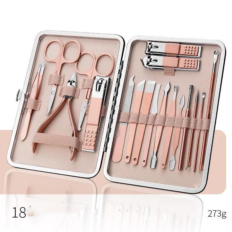 Coco ProCare Set – Kit de Manucure & Pédicure Professionnel 16/18 pièces en Acier Inoxydable avec Étui Cuir Rose Gold ou Pastel PINK COCO