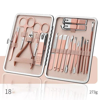 Coco ProCare Set – Kit de Manucure & Pédicure Professionnel 16/18 pièces en Acier Inoxydable avec Étui Cuir Rose Gold ou Pastel PINK COCO