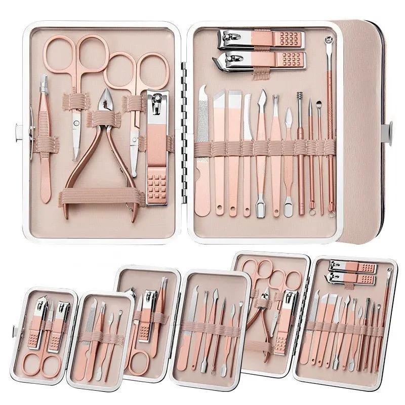 Coco ProCare Set – Kit de Manucure & Pédicure Professionnel 16/18 pièces en Acier Inoxydable avec Étui Cuir Rose Gold ou Pastel PINK COCO
