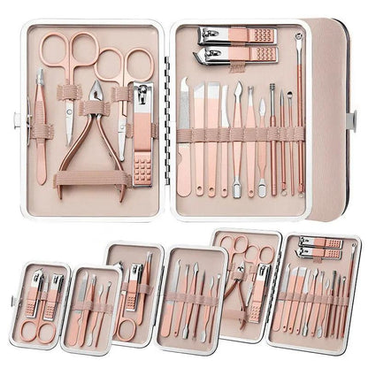 Coco ProCare Set – Kit de Manucure & Pédicure Professionnel 16/18 pièces en Acier Inoxydable avec Étui Cuir Rose Gold ou Pastel PINK COCO