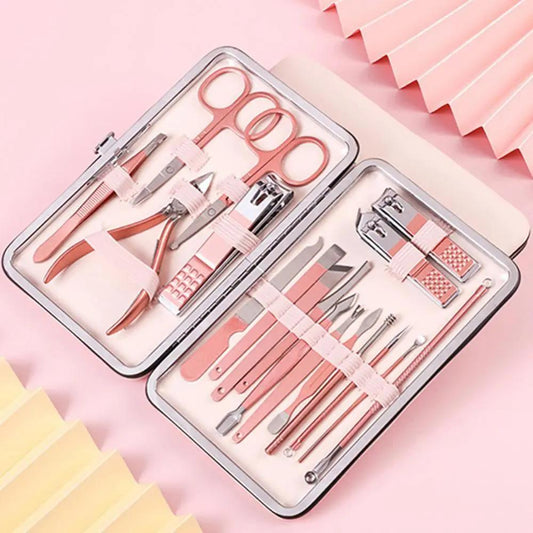 Coco ProCare Set – Kit de Manucure & Pédicure Professionnel 16/18 pièces en Acier Inoxydable avec Étui Cuir Rose Gold ou Pastel PINK COCO