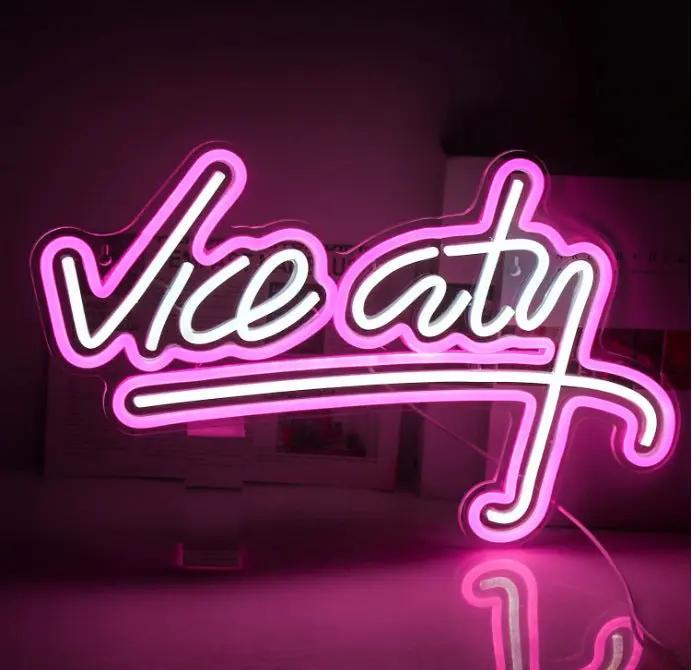 Enseigne Néon LED “Vice City” – Panneau Acrylique Lumineux 47×29 cm | Pink Coco pinkcoco