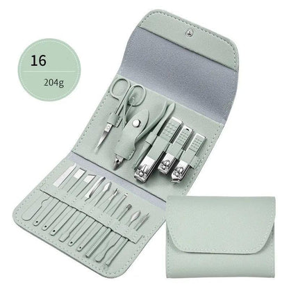 Coco ProCare Set – Kit de Manucure & Pédicure Professionnel 16/18 pièces en Acier Inoxydable avec Étui Cuir Rose Gold ou Pastel PINK COCO
