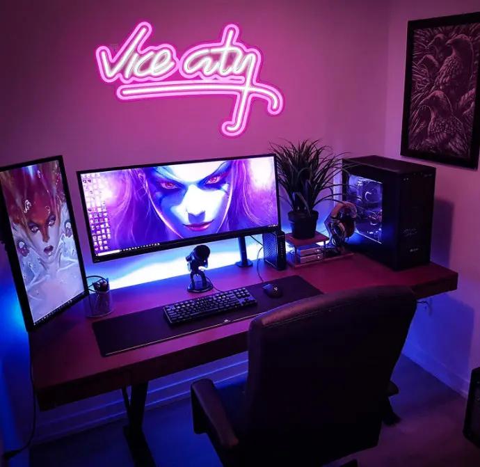 Enseigne Néon LED “Vice City” – Panneau Acrylique Lumineux 47×29 cm | Pink Coco pinkcoco